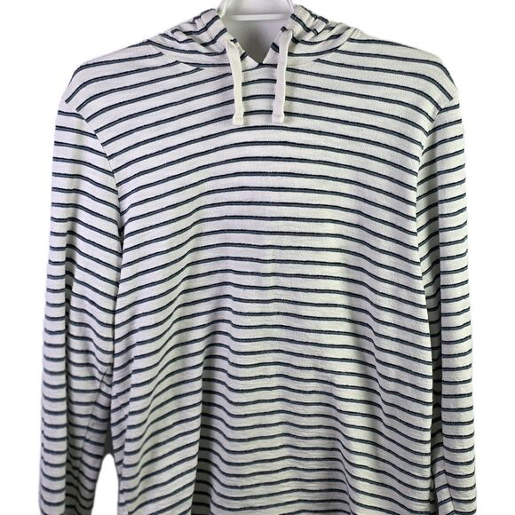 Marine Layer Men’s XL Ivory Blue Striped Long Sleeve Hoodie - Picture 2 of 9